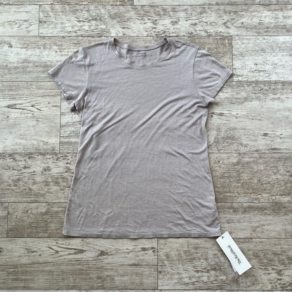 VINCE Essential Light Gray Pima Cotton Crew Neck T-Shirt Size M Short Sleeve - Picture 10 of 16